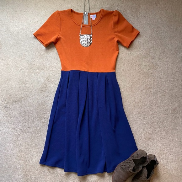 LuLaRoe Dresses & Skirts - LuLaRoe Amelia Blue and Orange Color Block Dress